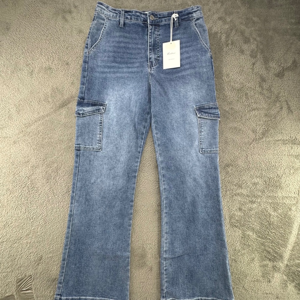 Kancan Womens Jeans Size 28 W9 High Rise Flare Cargo‎ Denim Blue - Picture 2 of 16